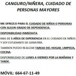 CANGURO/NIÑERA, CUIDADO DE PERSONAS MAYORES
